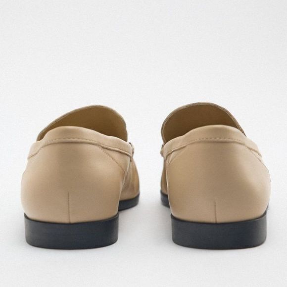 NEW Zara Leather Loafers Off-White MOCASSIN Flats Slip On Shoes Size 38 US 7.5 - Picture 3 of 9